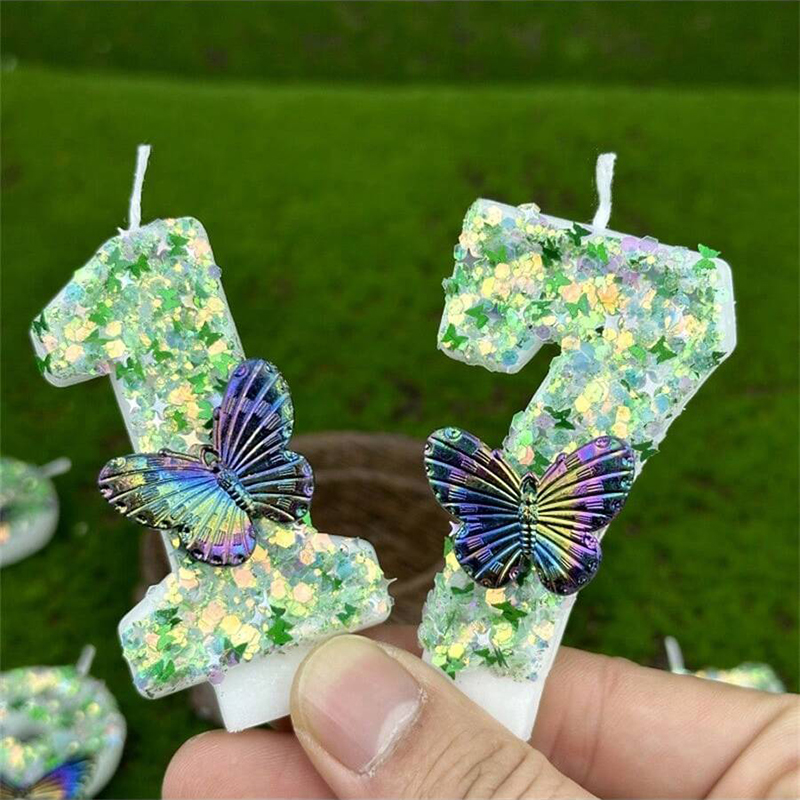 Candle Supplies Free Shipping - 1Pc Groene Pailletten Nummer 0-9 Vlinder