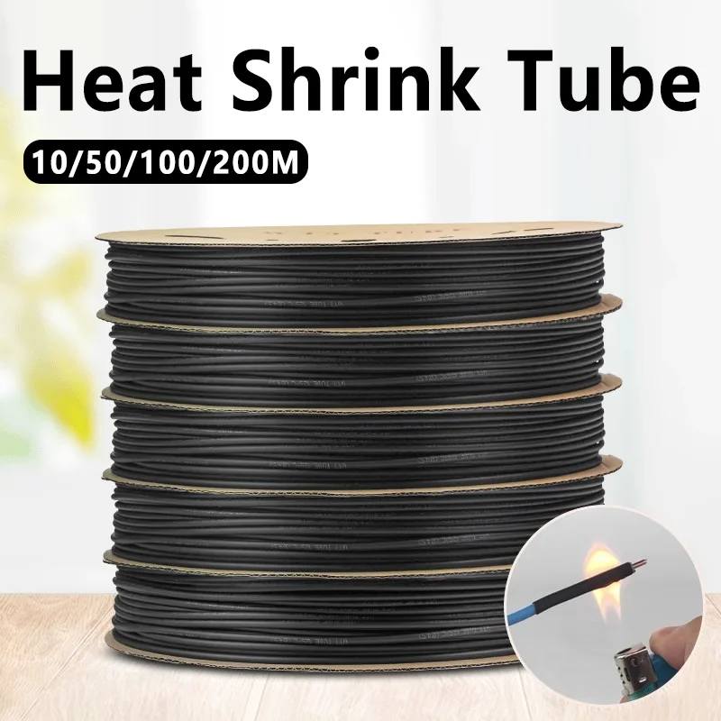 Shrink Sleeve Pvc - 100 meter/10 m 3:1 krimpkous zwart